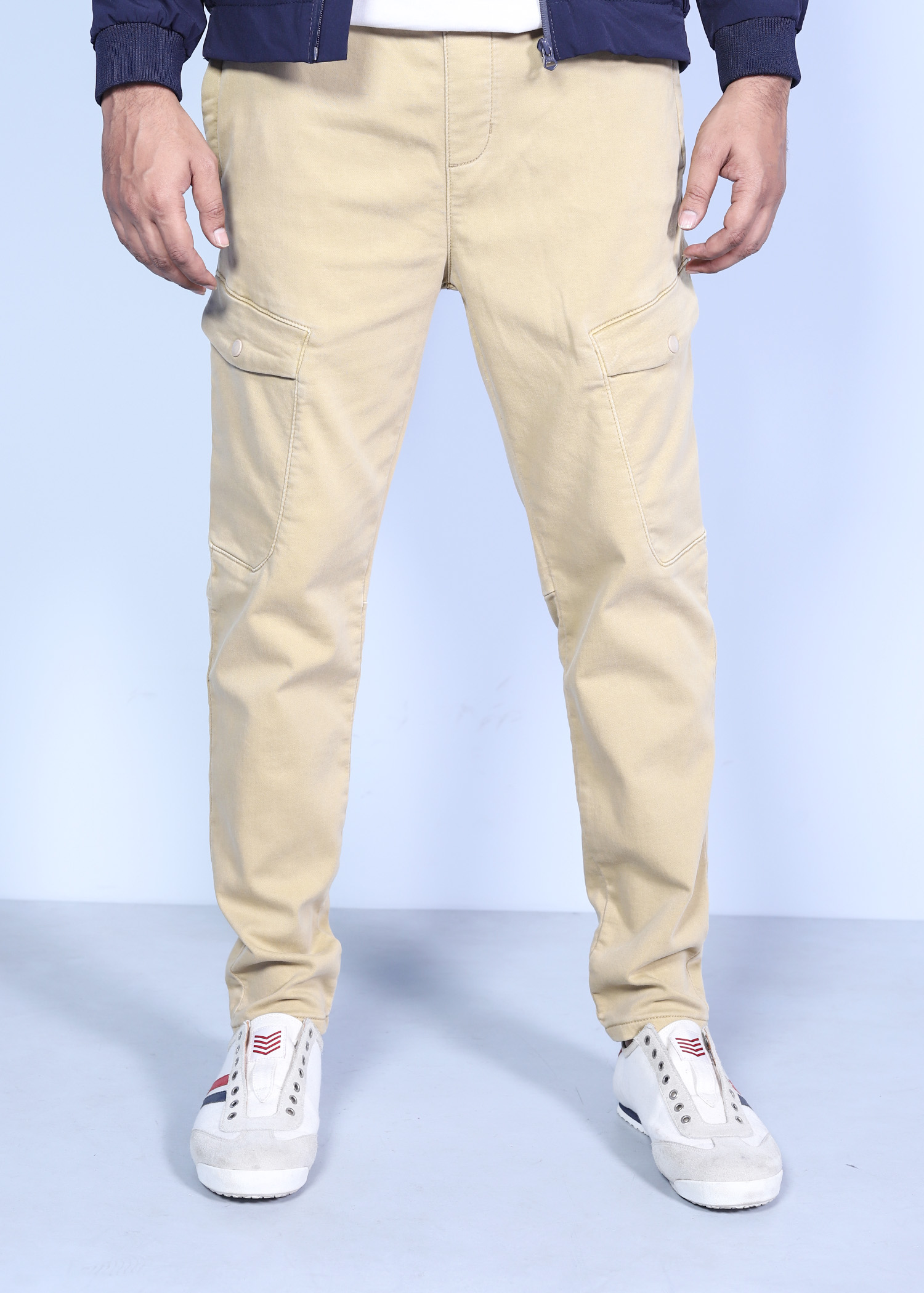madison cargo jogger tan color half front view