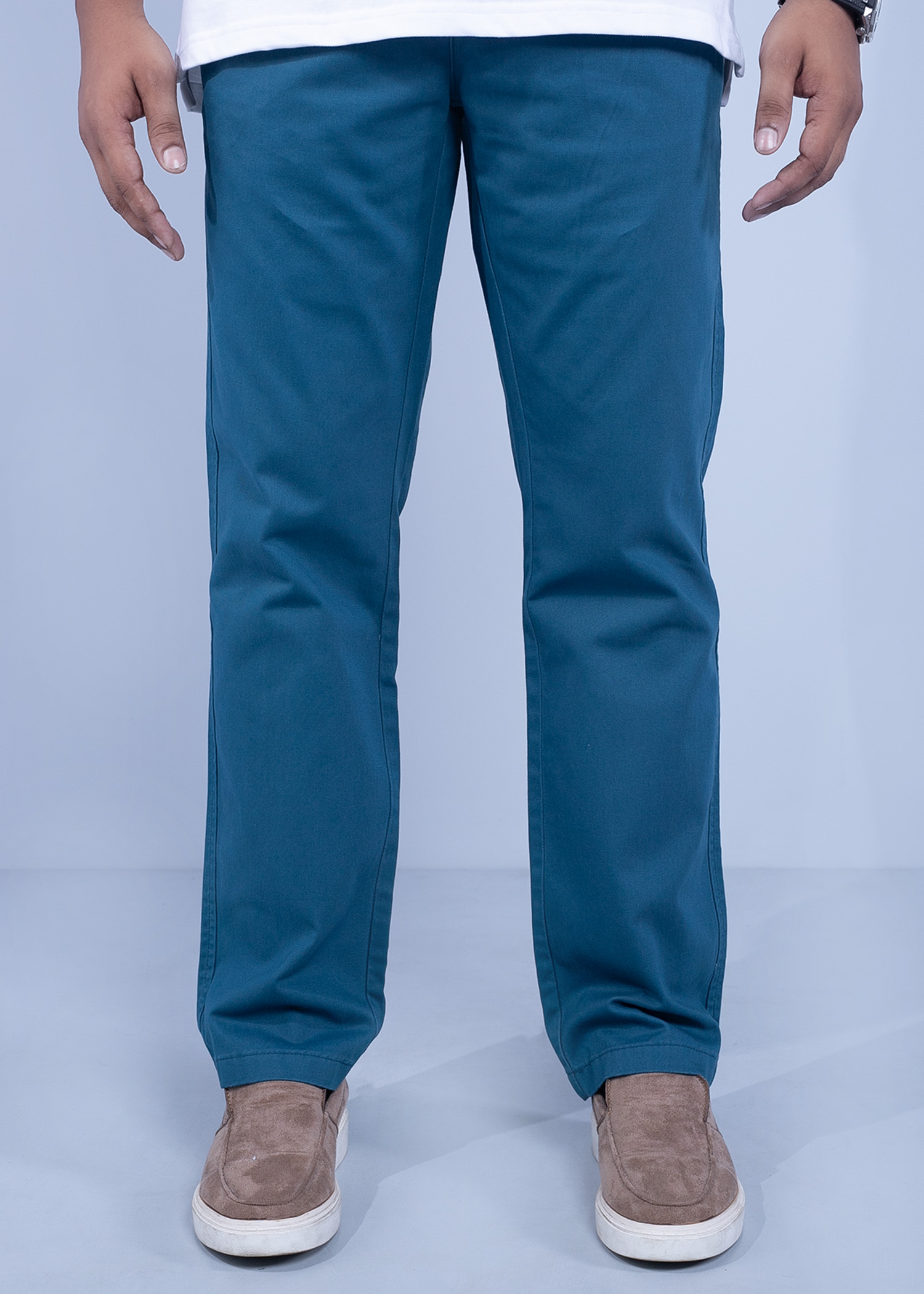 zagreb chino pant teal color half front view