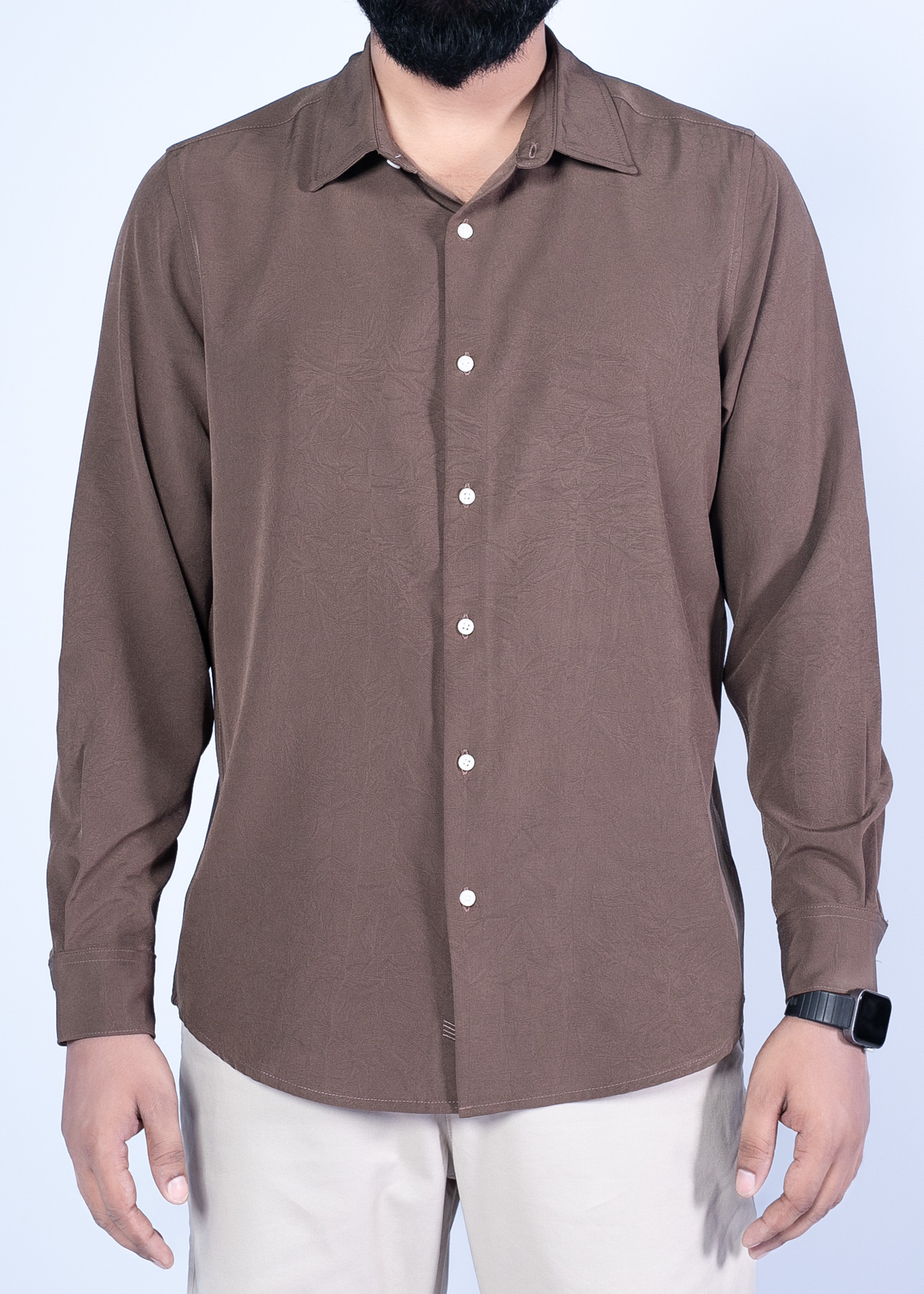 denver ls shirt chocolate color half front view