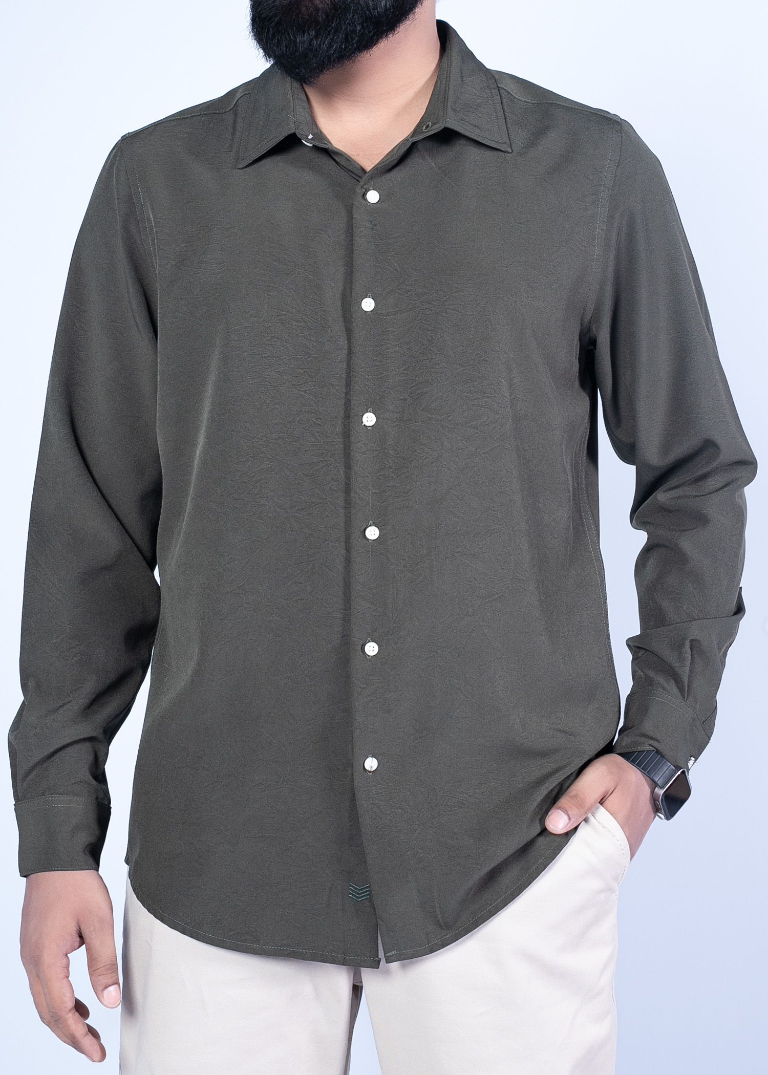 denver ls shirt khaki color half front view