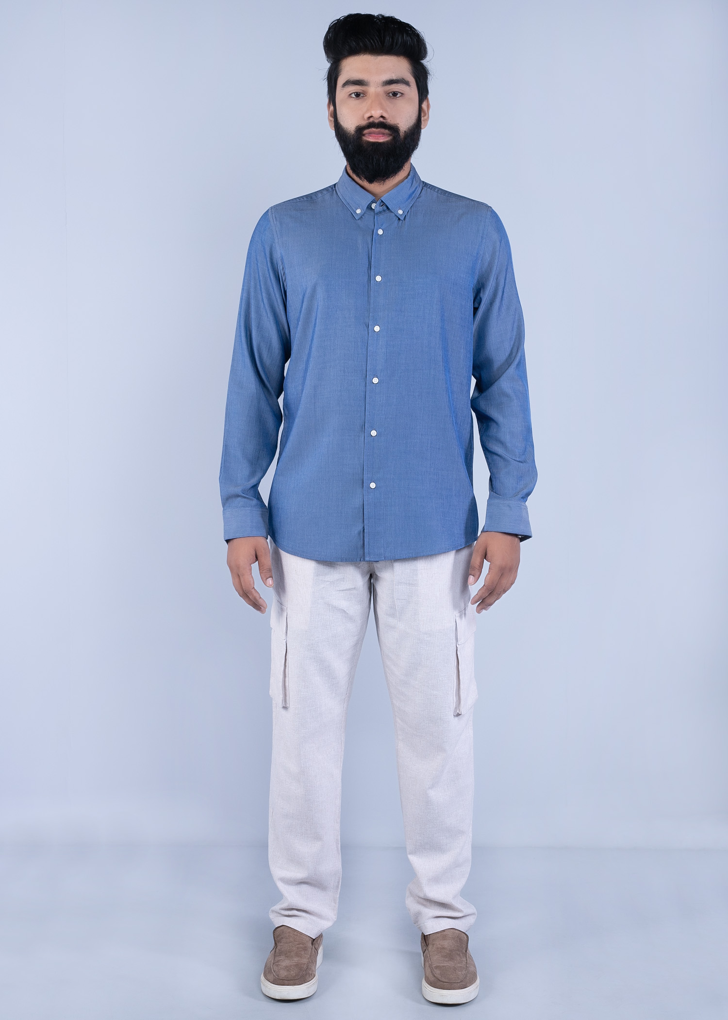 uster ls shirt blue color full front view