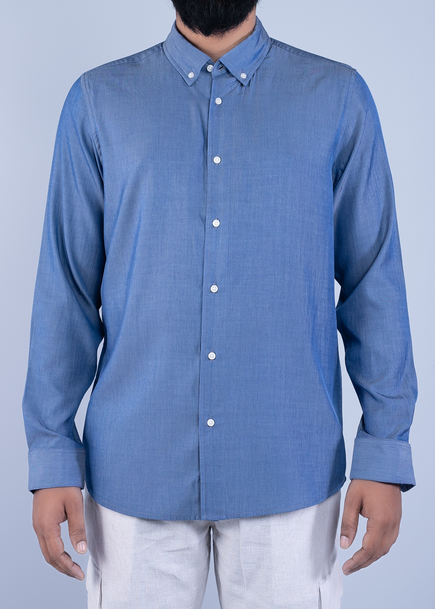 uster ls shirt blue color half front view