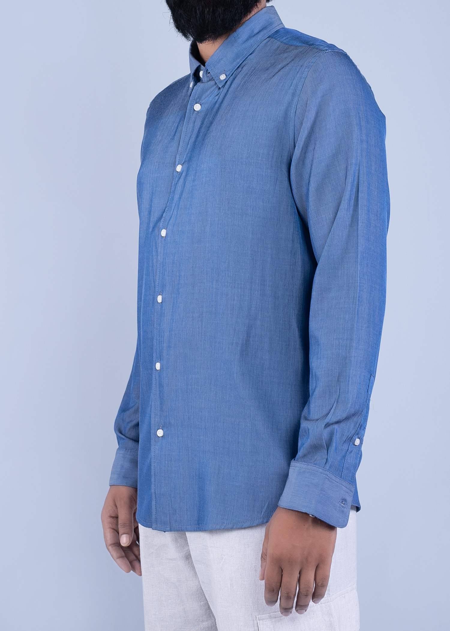 uster ls shirt blue color half side view