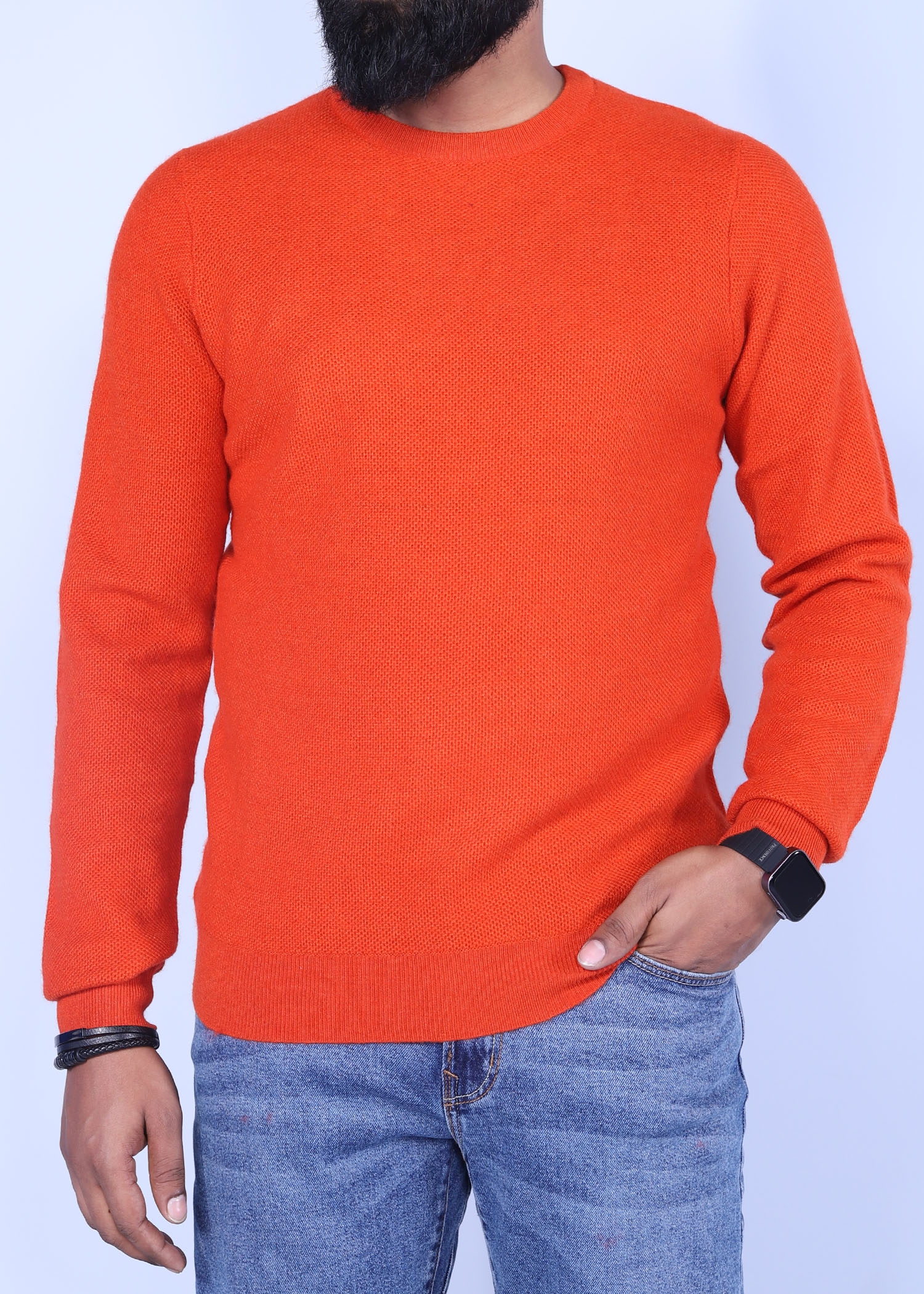 hillstar v sweater orange color half front view