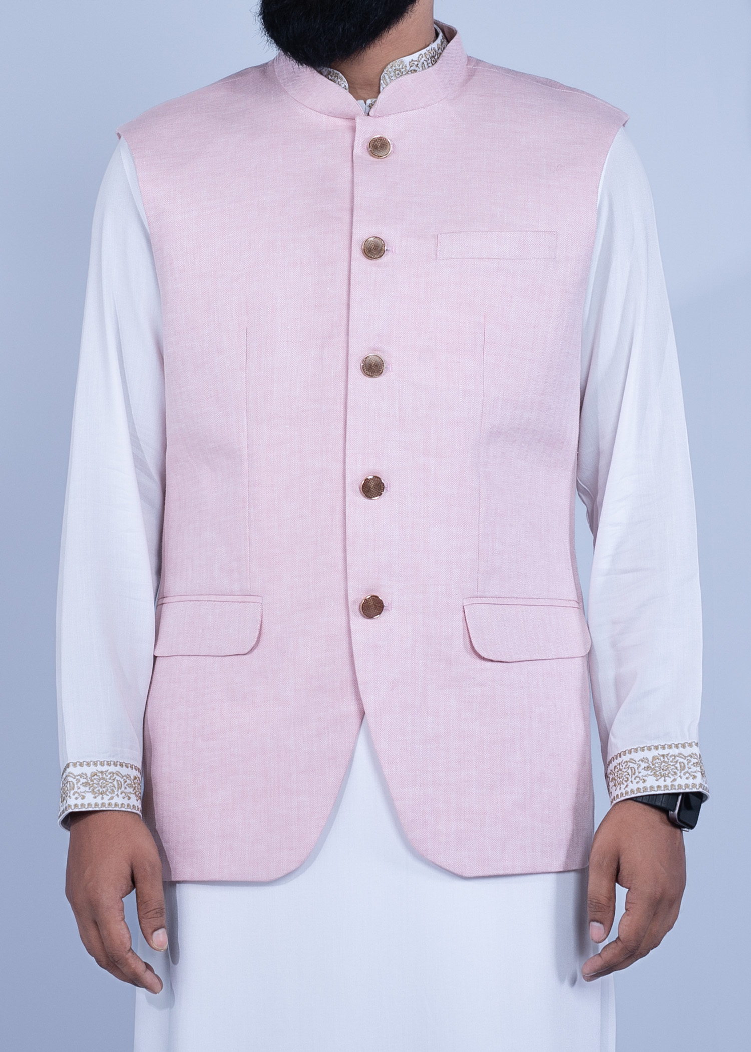 kashmir vest light pink color half front view