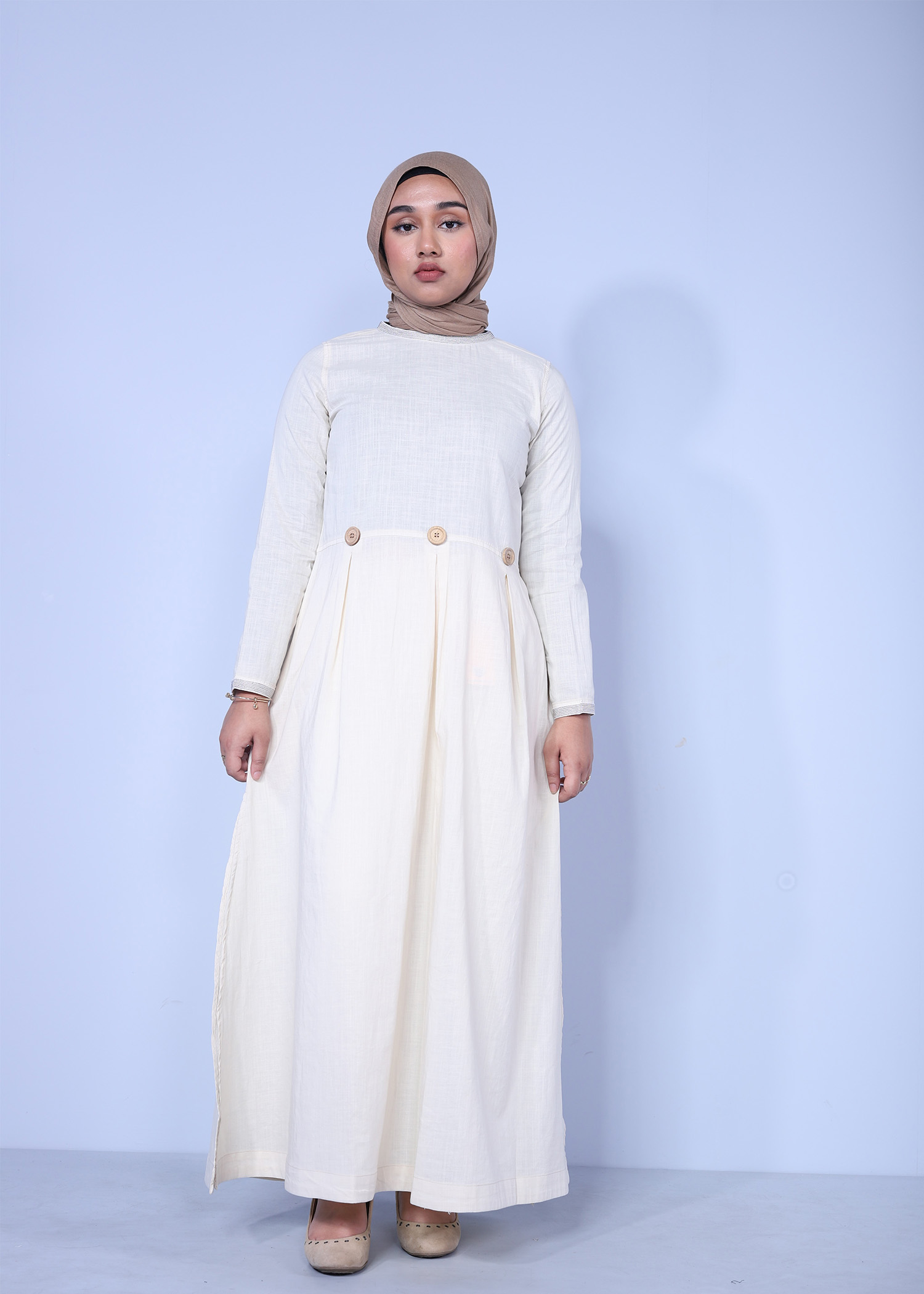 thlaspi ladies long dress cream color full front view