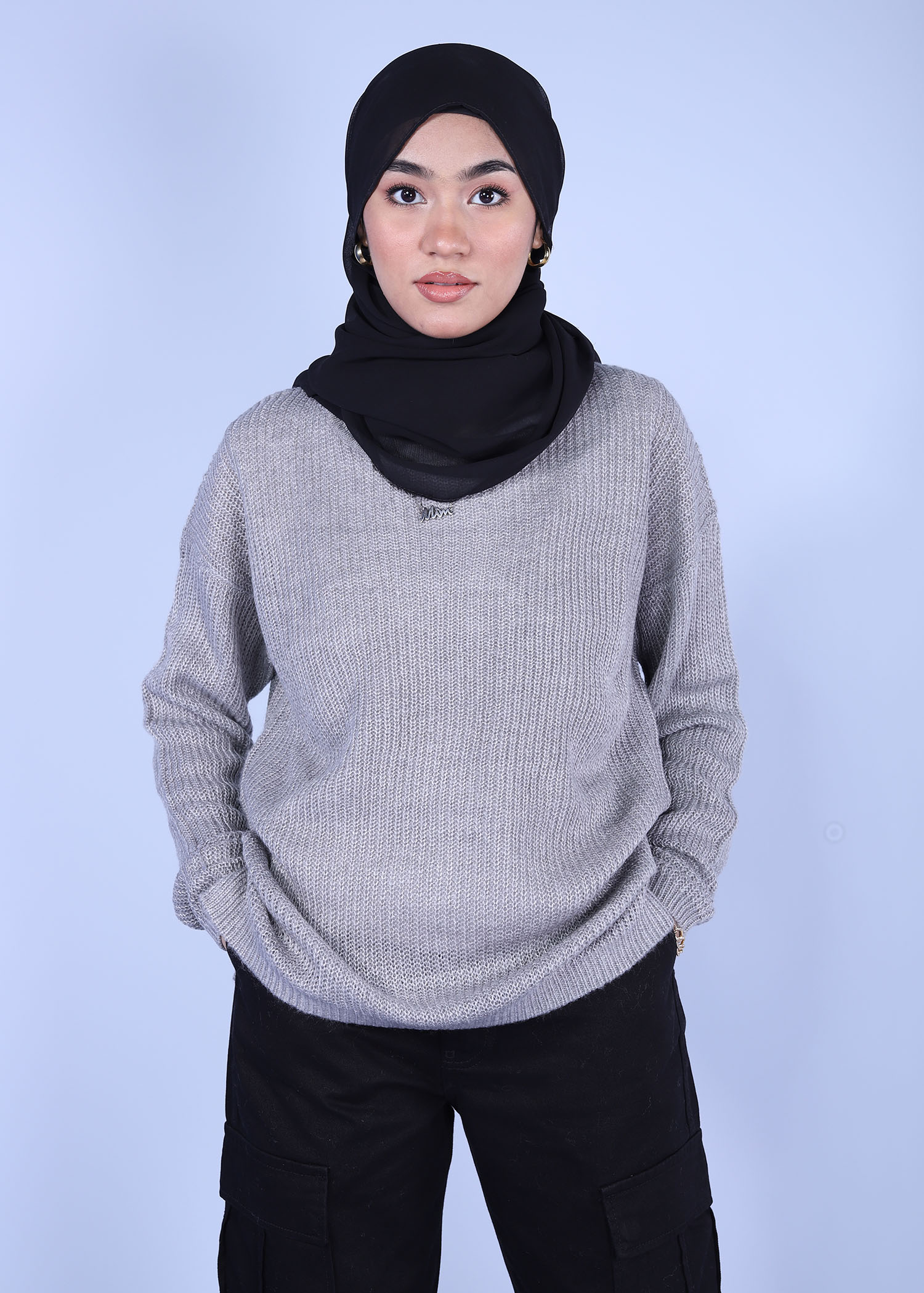 bugloss ladies sweater grey color half front view