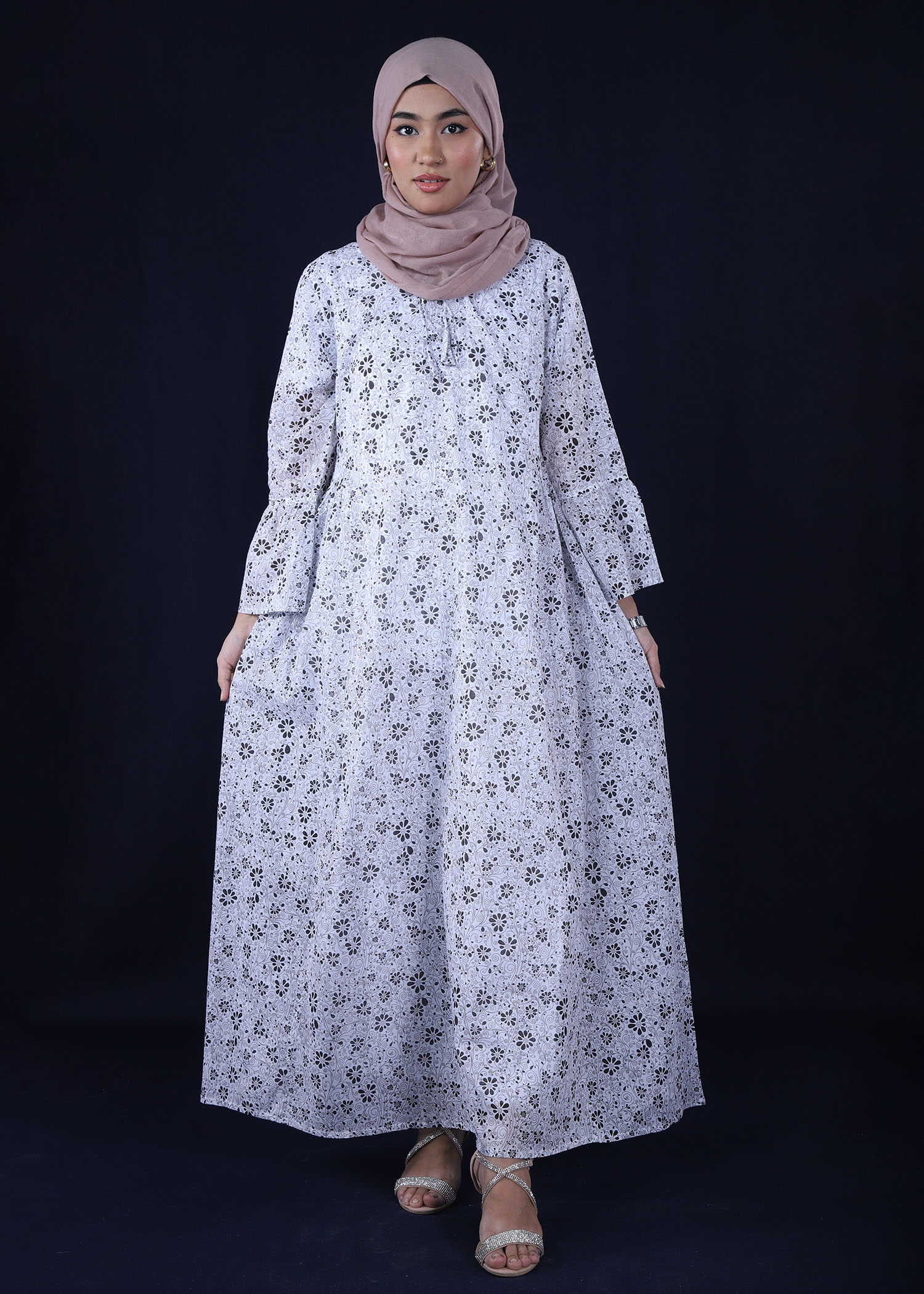 toona ladies long dress white color full front view